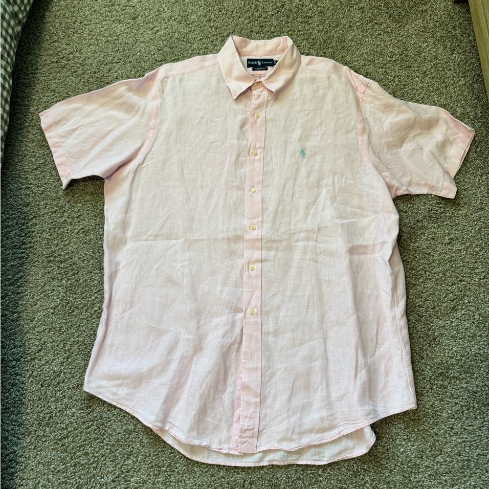 VTG Polo Ralph Lauren Linen Button Shirt XL Pink Pony Rugby Outdoor 90s